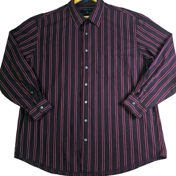 Van Heusen Other - Van Heusen Studio Mens 2XL Button Down Dress Shirt Burgundy Striped No Iron